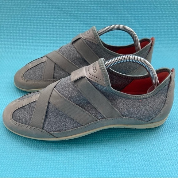 Womens Size 39 ECCO Grey Fabric Leather Elastic Slip On Shoes ( Us Size … - Picture 3 of 9